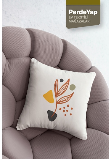 Krem Zemin Üzerine Sürrealist Yaprak Desenli 4lü Kırlent Kılıfı