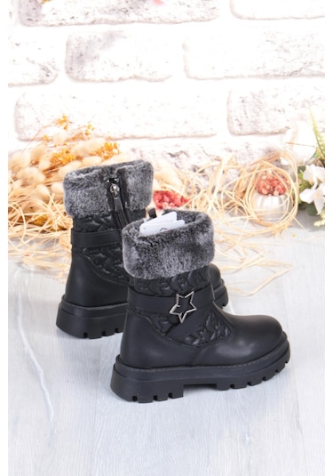 Fort Cool Evla Anatomik Sıcak Astar Kaymaz Taban Kız Çocuk Bot Siyah