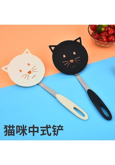 Wok Spatula Modern Isıya Dayanıklı Güvenli Mutfak Spatulaları Kaymaz Omlet Kürek Siyah