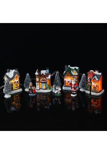 Gajeena Noel Işıklı Avrupa Tarzı Led Mini Köy Seti - 10 Parça Dekoratif Ev Ve Hediye Çok Renkli