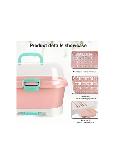 Maxaccess Pembe Taşınabilir Büyük Kapasiteli Kapaklı Drenajlı Bulaşık Kurutma Raftı Ev Seyahat İçin