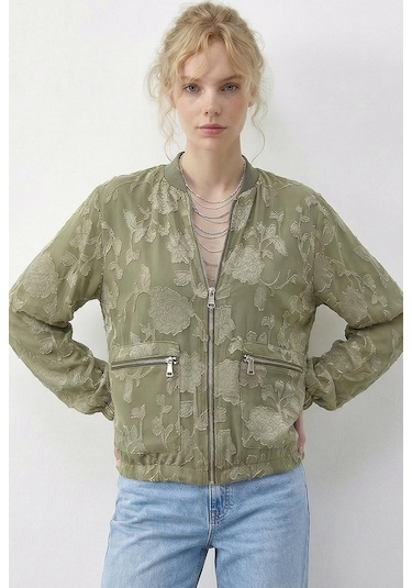 Shade Kadın Fermuarlı Şifon Empirme Oversize Ceket 2913 60286024 - Çağla Yeşili
