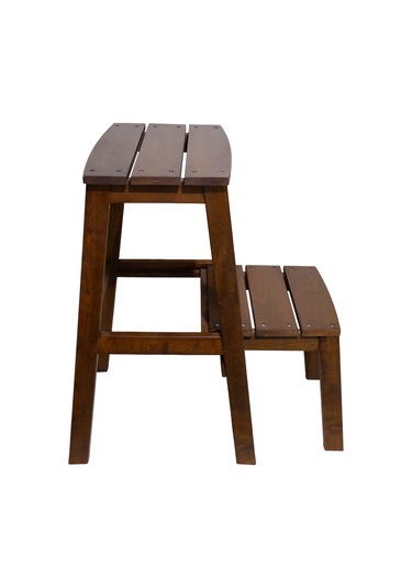 Çok Amaçlı Ahşap Merdiven Tabure 2 Basamaklı - El Yapımı Ceviz