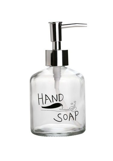 Cam Sıvı Sabunluk,el Sabunu Yazılı 300ml Banyo Seti 7,6x15,5cm