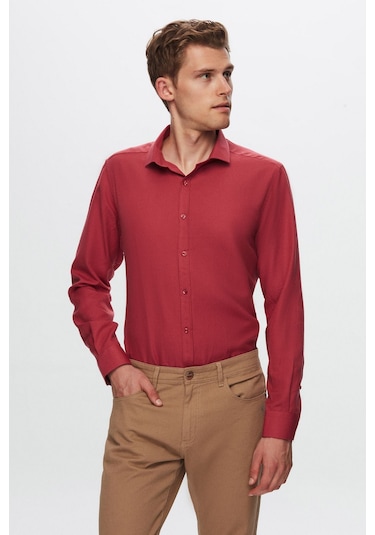D's Damat Erkek Gömlek Slim Fit Bordo Renk 6EF02ORT00288 Bordo