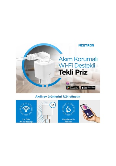 Neutron Akıllı Wi-fi Tekli Akım Korumalı Priz Ntl-0011