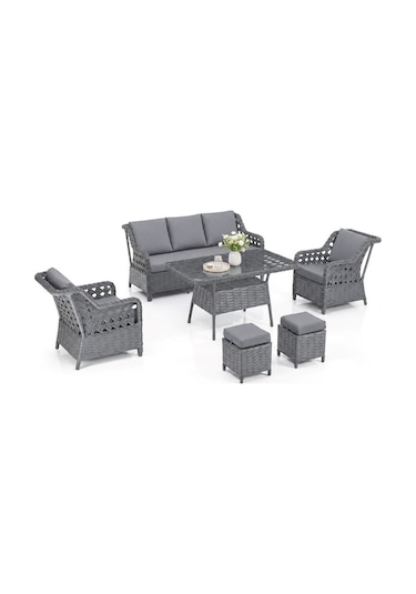 Zen Rattan Puflu Bahçe Balkon Takımı 3+1+1 Diğer