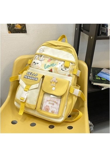 Yucama Lise Öğrencileri Ve Üniversite Öğrencileri Için Okul Çantası Büyük Kapasiteli Sırt Çantası - Sarı Kırmızı - Gri