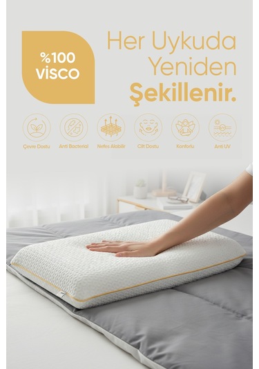 Büyük Boy Ortopedik Visco Yastık - Air Comfort Cilt Dostu Anti Uv Xxl Uyku Yastığı Yumuşak Tuşe Beyaz