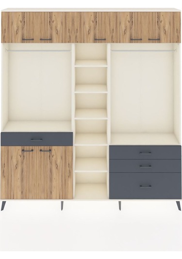 Arges Dolap 11 Raflı 4 Çekmeceli 2 Askılı 220x30x243 Aytaşı-çam/antrasit Atlas Çam/antrasıt