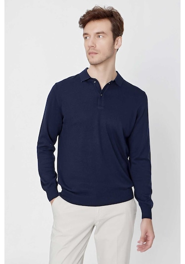 Basic Dinamik Fit Rahat Kesim Polo Yaka Triko Kazak 99kc017001210 Marine