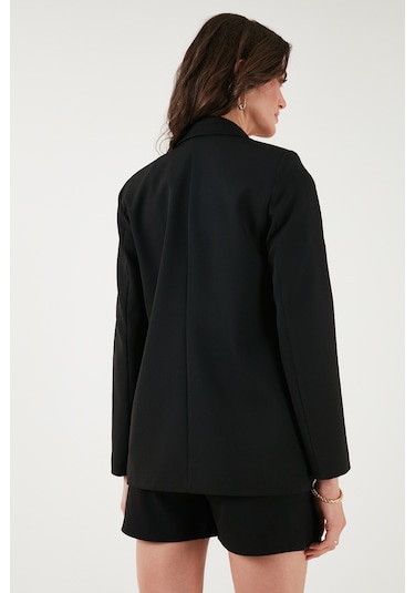 Lela Standart Fit Mono Yaka Desenli Astar Detaylı Blazer Bayan Ceket 6524003 Siyah