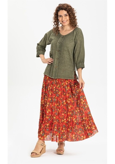 Buse Vual Uzun Etek Tomurcuk Desen Turuncu 6168