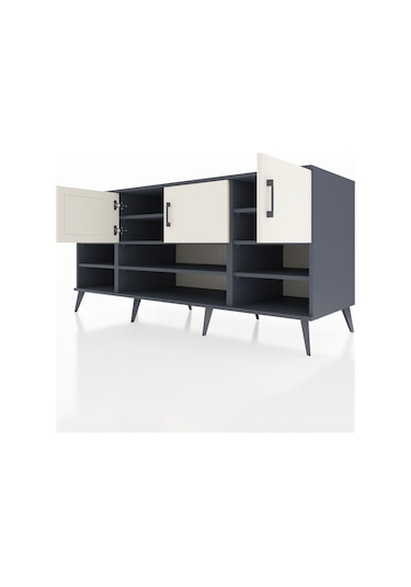 Kronos Konsol 9 Raflı 3 Kapaklı 176x59x83 Antrasit-aytaşı/çam Aytaşı/çam