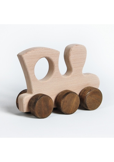 Ahşap El Yapımı Doğal Montessori Tren Tekerlekli Oyuncak