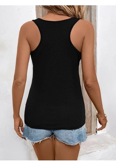 Ge Ticaret Kadın Askılı Yuvarlak Yaka Kalp Baskılı Viskon Bluz Siyah