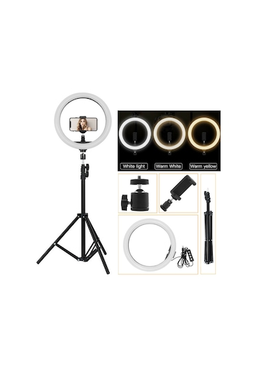 Halka Led Işık 10 İnç   2.1 Metre Tripod Ring Light Çekim Işığı