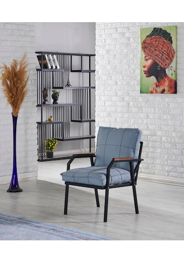 Mygusi Hayal Balkon, Bahçe, Cafe - Metal Kanepe Koltuk Takımı - 2+1+1 Sehaplı Mavi