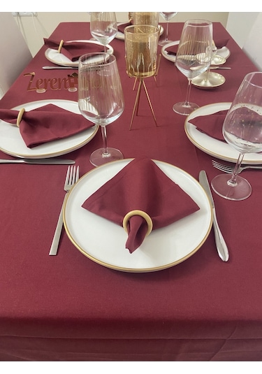 Sıvı Geçirmez Dertsiz Masa Örtüsü Bordo 13 Parça