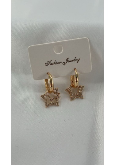 Kadın Yıldızlı Model Sallantılı Küpe Gold Renk Gold