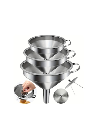 Elmpaly 3 Adet Paslanmaz Çelik Filtre Hunisi Seti 3 Filtre Ağı İle