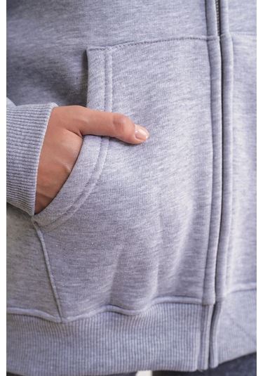 Mixray 2023 Unisex 3iplik Basic Polarlı Fermuarlı Sweatshirt Hoodie Gri