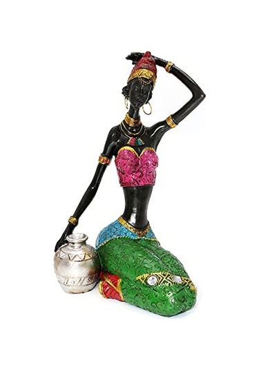 Kızıl Şapkalı Gümüş Kaseyle Afrika Kadın Heykeli, 7.48 İnç Yüksek Köy Güzeli Heykeli, Ev Dekorasyonu, Koleksiyon Sanatı, Antika Masaüstü Aksesuarı, Hediye