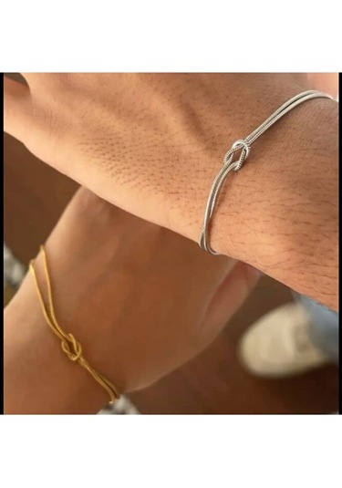 Çelik Bileklik İkili Set Sevgili Dostluk Bilekliği Hediye Bileklik Çelik 1 Gold, 1 Gümüş Çok Renkli