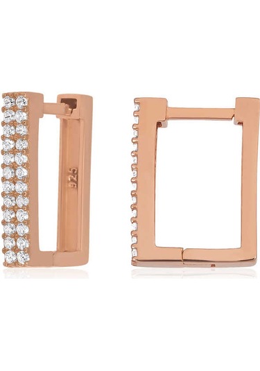 Gumush Gümüş Beyaz Taşlı Üçgen Küpe