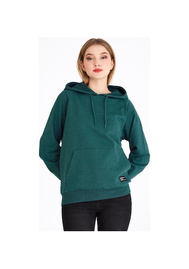 Comeor Kadın Yeşil Basic Kapüşonlu Regular Fit Rahat Sweatshirt 001
