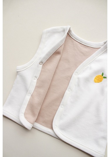 Limon Nakışlı Çift Taraflı Yelek Krem