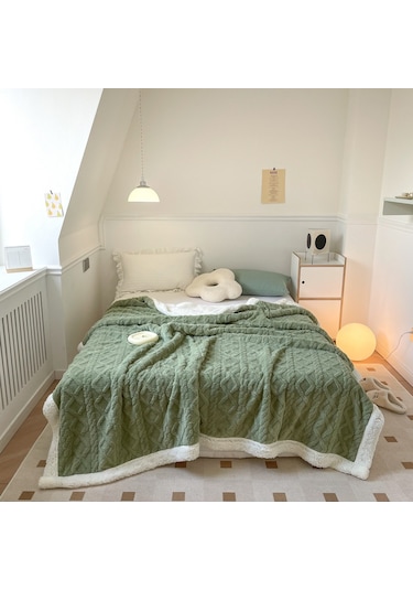 Hqgoodstore Yeni Ev Basit Düz Renk Kalınlaştırılmış Kuzu Kadife Çift Yumuşak Tek Battaniye Bej 150 200cm Beyaz Pirinç