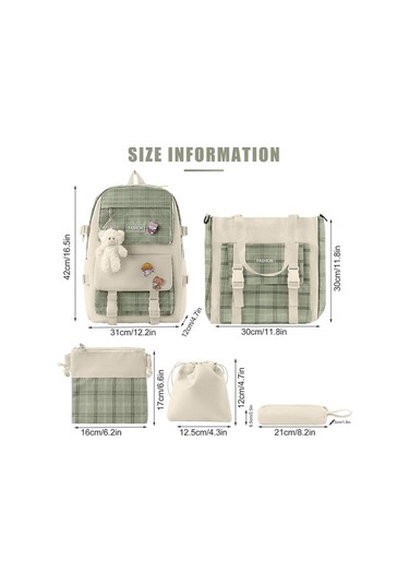 Willowhaven 5 Adet Kawaii Sırt Çantası Kızlar İçin Estetik Set Yeşil