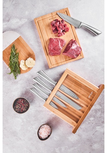 Emsan Matriks 7 Parça Snd  Kesme Tahtalı Bıçak Seti Paslanmaz