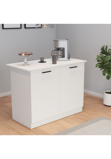 Umg Mobilya 120lik Benzila Ada Mutfak Siyah Kulplu, Mutfak Adası, Kahve Köşesi, Çok Amaçlı Dolap Beyaz