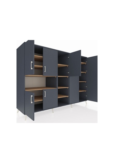 Kronos Dolap 13 Raflı 7 Kapaklı 220x59x163 Antrasit-antrasit/çam Antrasit-antrasit/çam