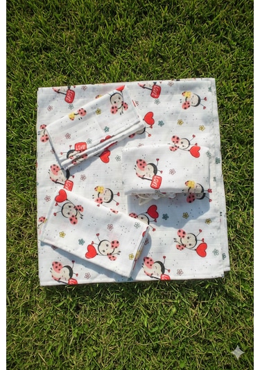 More Home Bebek Müslin Bez Battaniye Set 7 Parça Uğur Böceği Çok Renkli