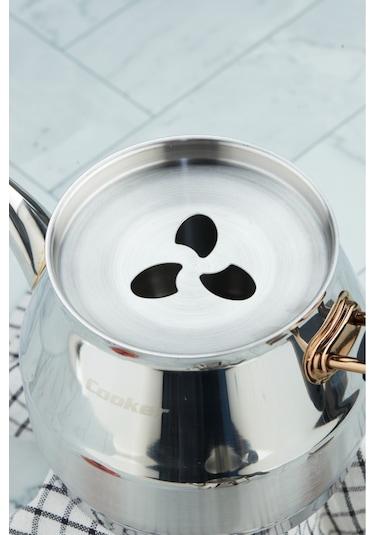 Everest 18/10 Paslanmaz Çelik Orta Boy Çaydanlık 0,75 L Demlik 1,75 L Alt Hazne Siyah