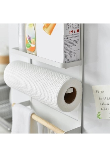 Cbtx Demir + Ahşap Manyetik Buzdolabı Depolama Rafı Mutfak Aletleri Asılı Depolama Rafı - Siyah