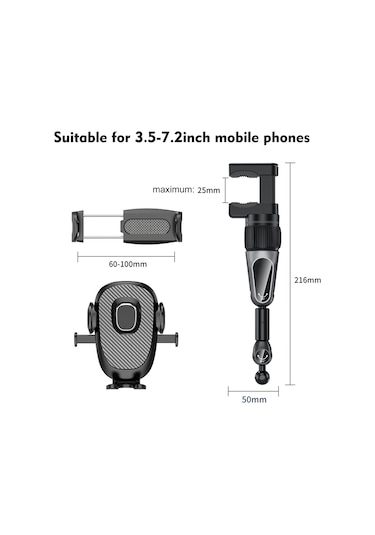 Xindoker Araç Geribakış Aynası Telefon Tutucu, 360 Döner, Ar Navigasyon İçin, 3.5-7.2 İnç Telefon Uyumlu, Sağlam Sabitleme, Tek Elle Kaldırma Siyah