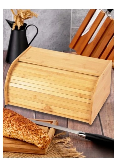 Bambu Rulo Kapaklı Ekmek Kutusu Doğal, Şık Ve Dayanıklı Ekmek Saklama Dolabı 40x27x18 Cm Bambu