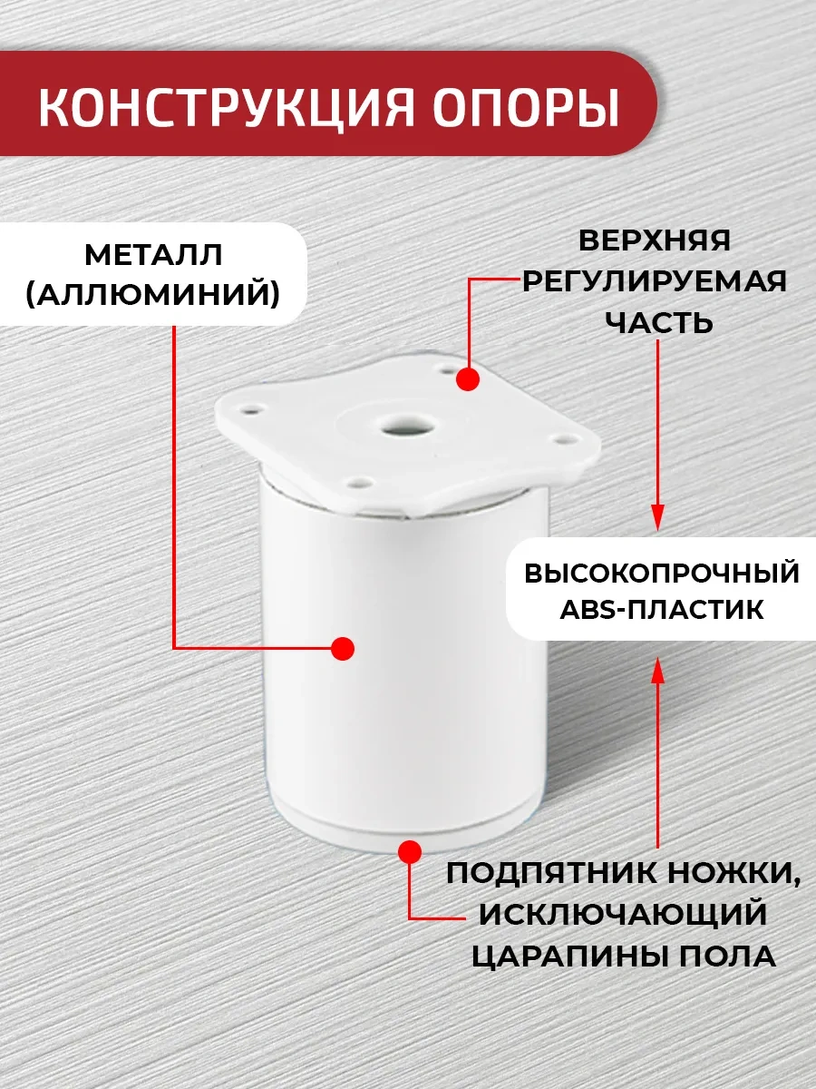 Artena Mobilya Ayakları Ayarlanabilir Beyaz 60 Mm, 4 Adet, Bağlantı Elemanlarıyla Birlikte 266029812 Beyaz