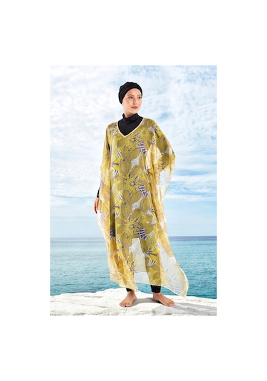 Adasea Uv Korumalı Mayo Üzerine Tek Pareo Kaftan 1705 Sarı Sarı