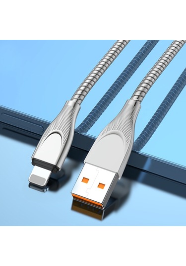 Adc-009 Usb To 8 Pin Zinc Alloy Hose Fast Charging Data Cable, Cable Length: 1m Silver