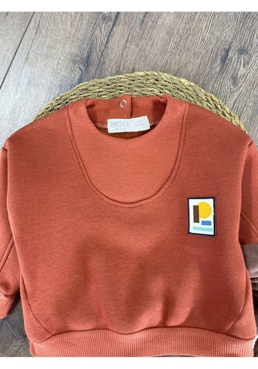 3 İplik İçi Şardonlu Armalı Kışlık Erkek Bebek Takım Kızıl Taba