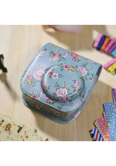 Vkemall Fujifilm Instax Mini 8/8+/8s/9 Kamera İçin Yeşil Çiçek Desenli Pu Taşıma Çantası - Pratik Ve Şık Koruma