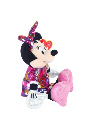 Ty Parlak Gökkuşağı Elbiseli Minnie Mouse Sesli Peluş 15 Cm.