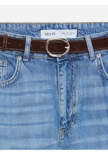 Dilvin 72298 Kemerli Geniş Paça Jean-mavi Mavi