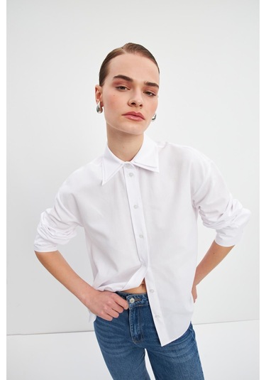 Stella Pulvis Beyaz Çift Yaka Detaylı Oxford Gömlek Beyaz