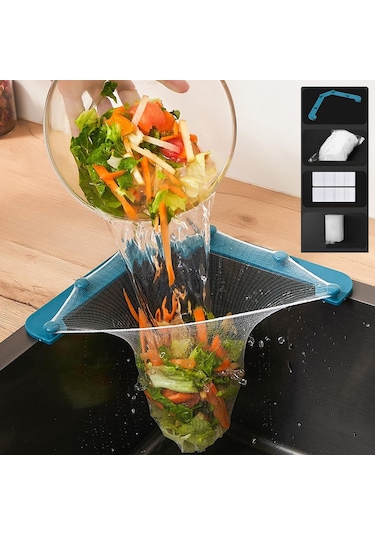 Suntek Magideal Üçgen Tutucu Filtre 50 Adet Lavabo Net Elastik Mavi